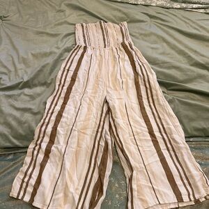 Rip Curl Cream and Brown Striped Jumpsuit